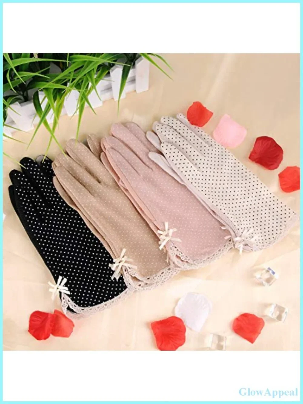 Women Lace Cotton UV Protection Gloves Non-Skid Driving Cycling Anti-Sun
